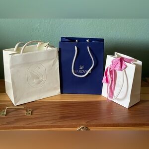 3 Authentic SWAROVSKI Empty Gift bags Blue 7.75x6.5xx4” White 7x7x4”; 6.25x4x2.7